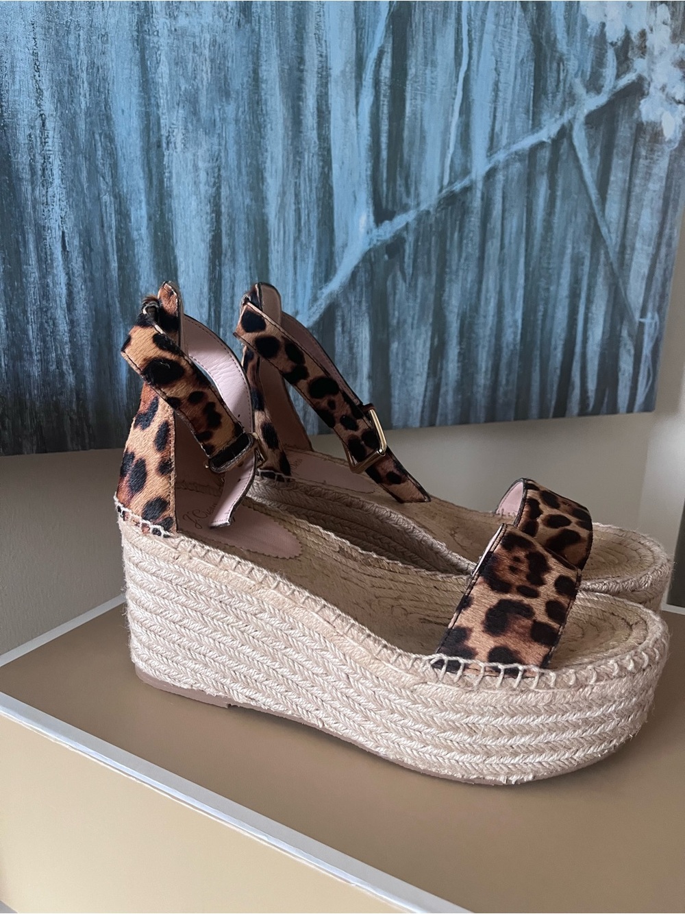 J. Crew Leopard Print Espadrille Platform Wedge Sandals